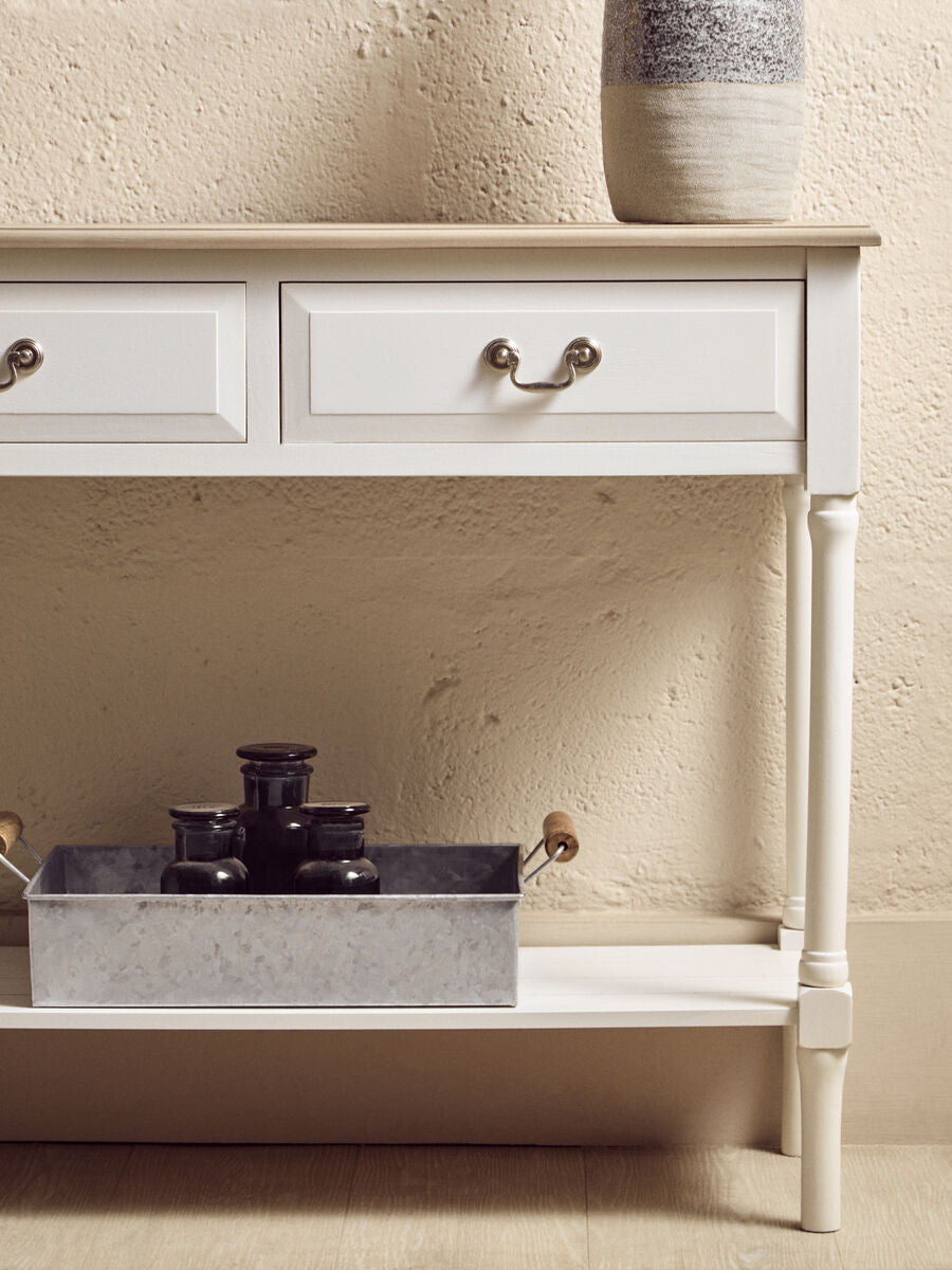 Orsina Heritage White 2-Drawer Pine Wood Console Table with Shelf