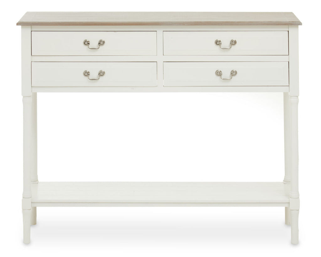 Orsina Heritage 4-Drawer White Console Table with Wood Top