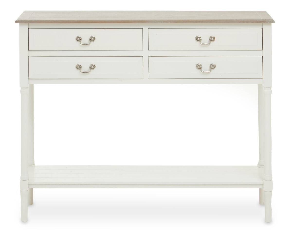 Orsina Heritage 4-Drawer White Console Table with Wood Top