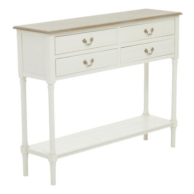 Orsina Heritage 4-Drawer White Console Table with Wood Top