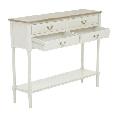 Orsina Heritage 4-Drawer White Console Table with Wood Top