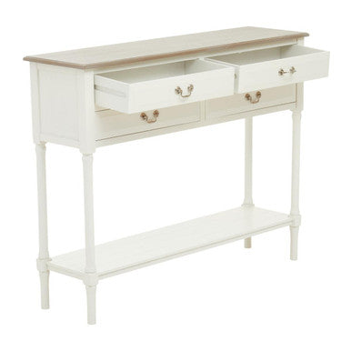Orsina Heritage 4-Drawer White Console Table with Wood Top