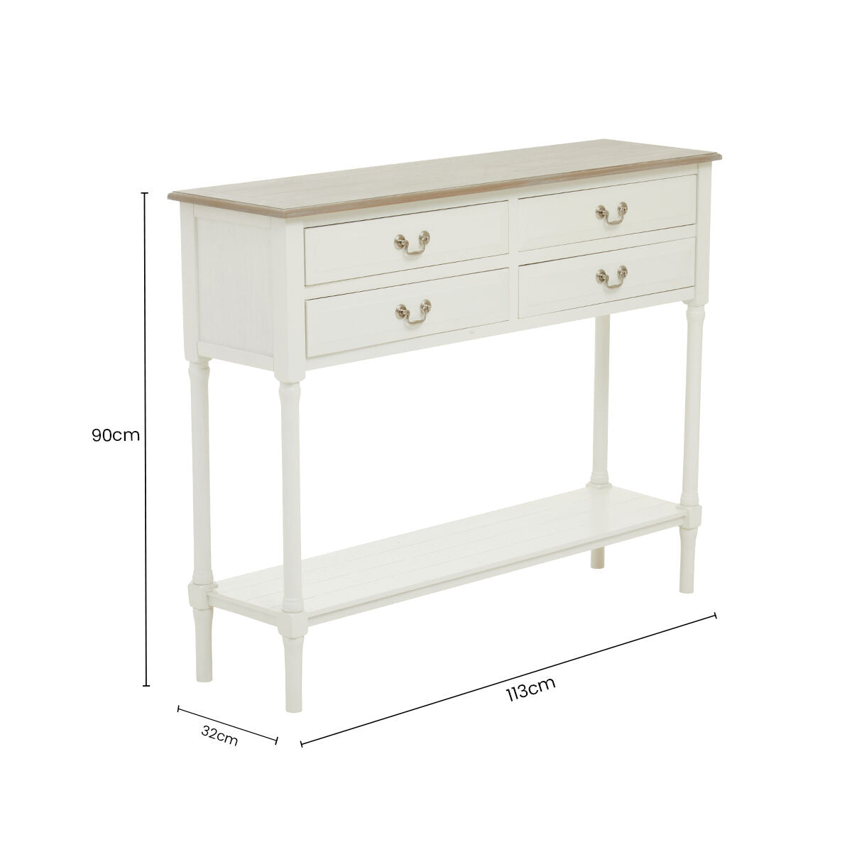 Orsina Heritage 4-Drawer White Console Table with Wood Top