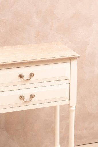 Orsina Heritage 4-Drawer White Console Table with Wood Top