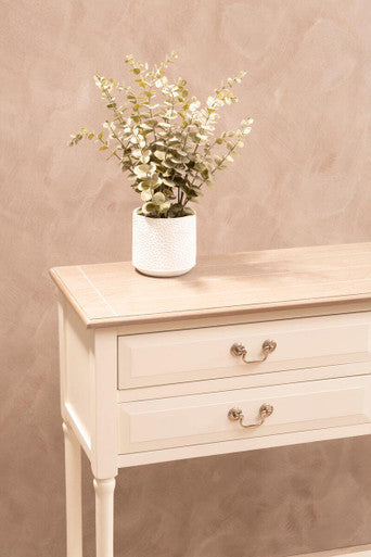 Orsina Heritage 4-Drawer White Console Table with Wood Top