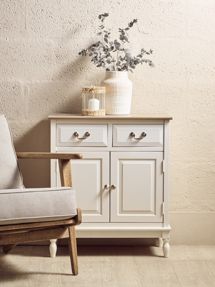 Orsina Heritage 2 Drawer White Sideboard – Classic Storage Cabinet