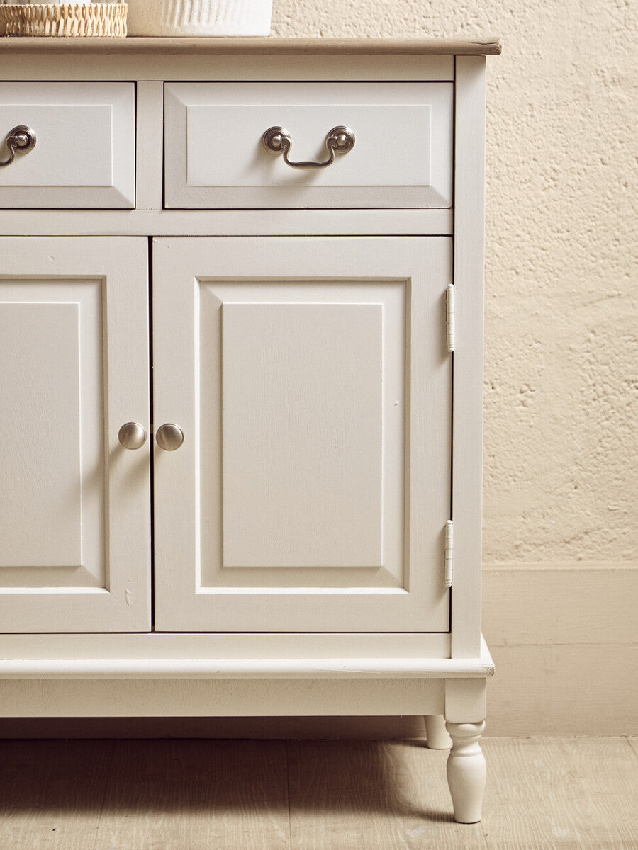 Orsina Heritage 2 Drawer White Sideboard – Classic Storage Cabinet