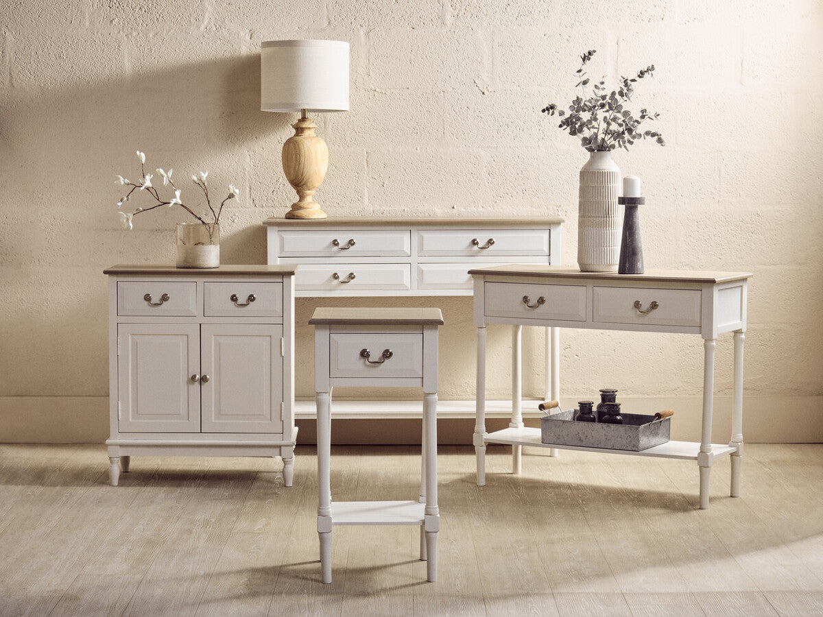 Orsina Heritage 2 Drawer White Sideboard – Classic Storage Cabinet