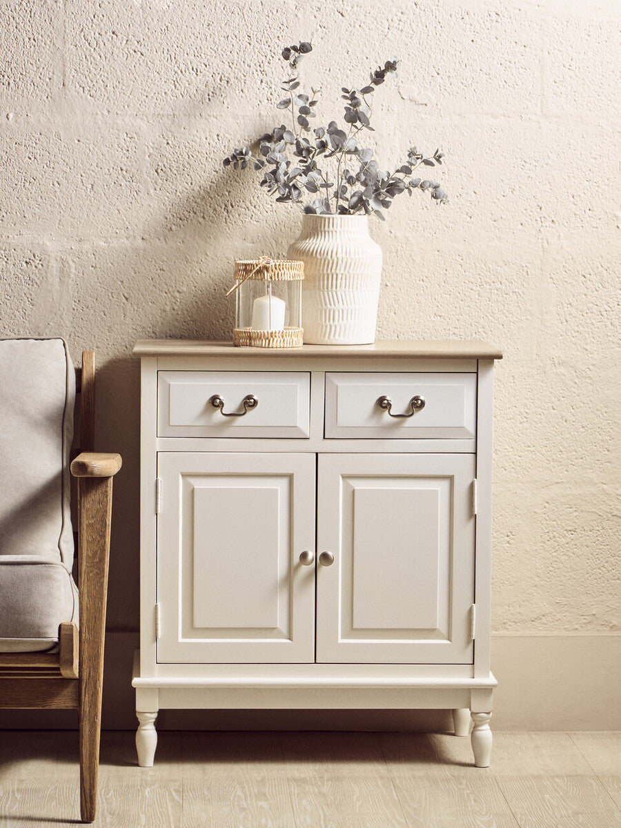 Orsina Heritage 2 Drawer White Sideboard – Classic Storage Cabinet