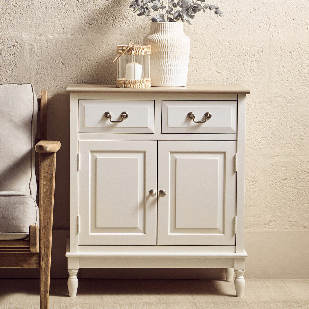 Orsina Heritage 2 Drawer White Sideboard – Classic Storage Cabinet