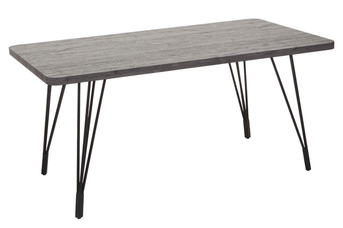 Orsina Anube Dark Grey Veneer Dining Table with Black Metal Legs