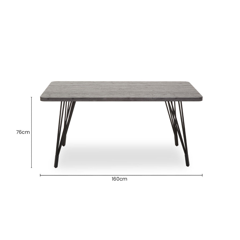 Orsina Anube Dark Grey Veneer Dining Table with Black Metal Legs