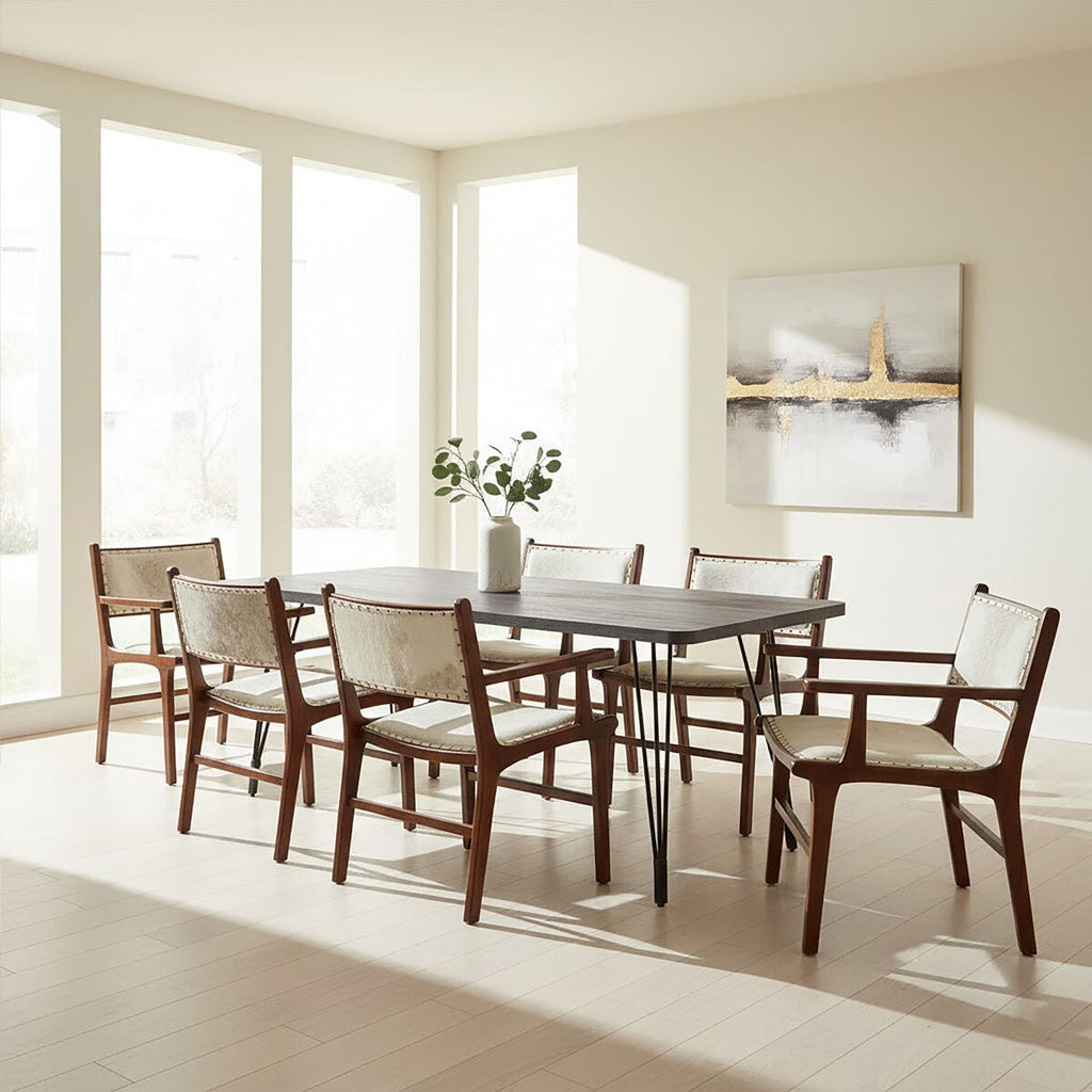 Orsina Anube Dark Grey Veneer Dining Table with Black Metal Legs