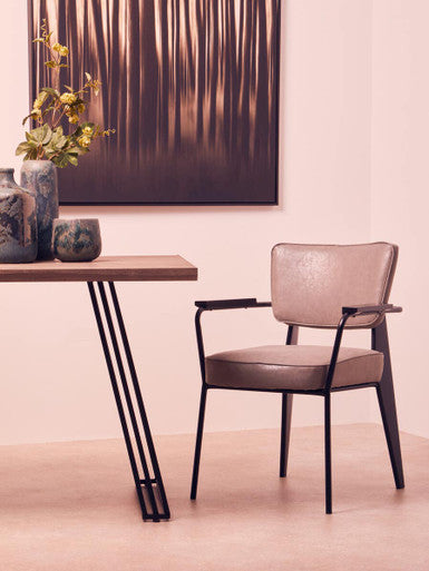 Orsina Adele Light Brown Veneer Dining Table with U-Shaped Metal Base