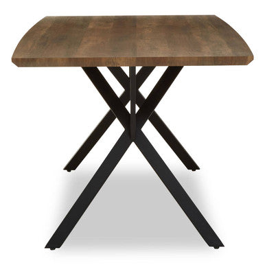 Orsina Arron Dining Table – Brown Wood Veneer with Black X-Base