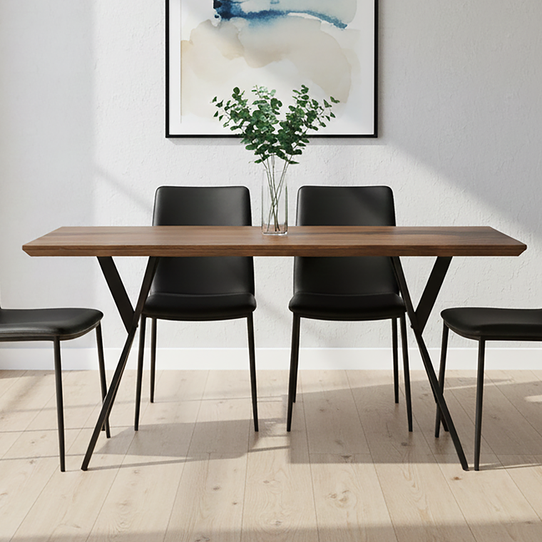 Orsina Arron Dining Table – Brown Wood Veneer with Black X-Base