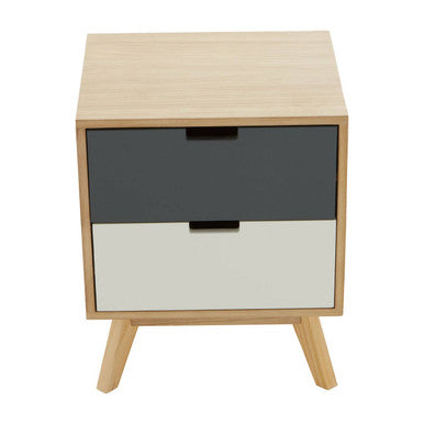 Orsina Watson 2-Drawer Bedside Table – Mid-Century Grey and White