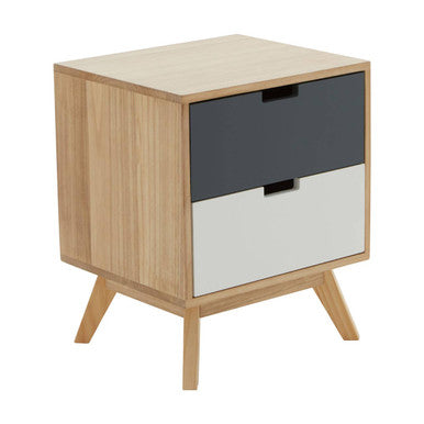 Orsina Watson 2-Drawer Bedside Table – Mid-Century Grey and White