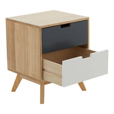 Orsina Watson 2-Drawer Bedside Table – Mid-Century Grey and White
