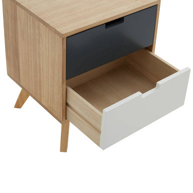 Orsina Watson 2-Drawer Bedside Table – Mid-Century Grey and White