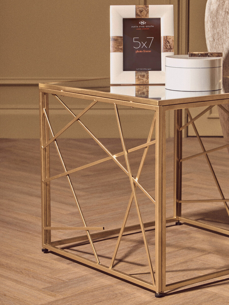 Orsina Farran Modern Gold Side Table with Mirrored Glass Top