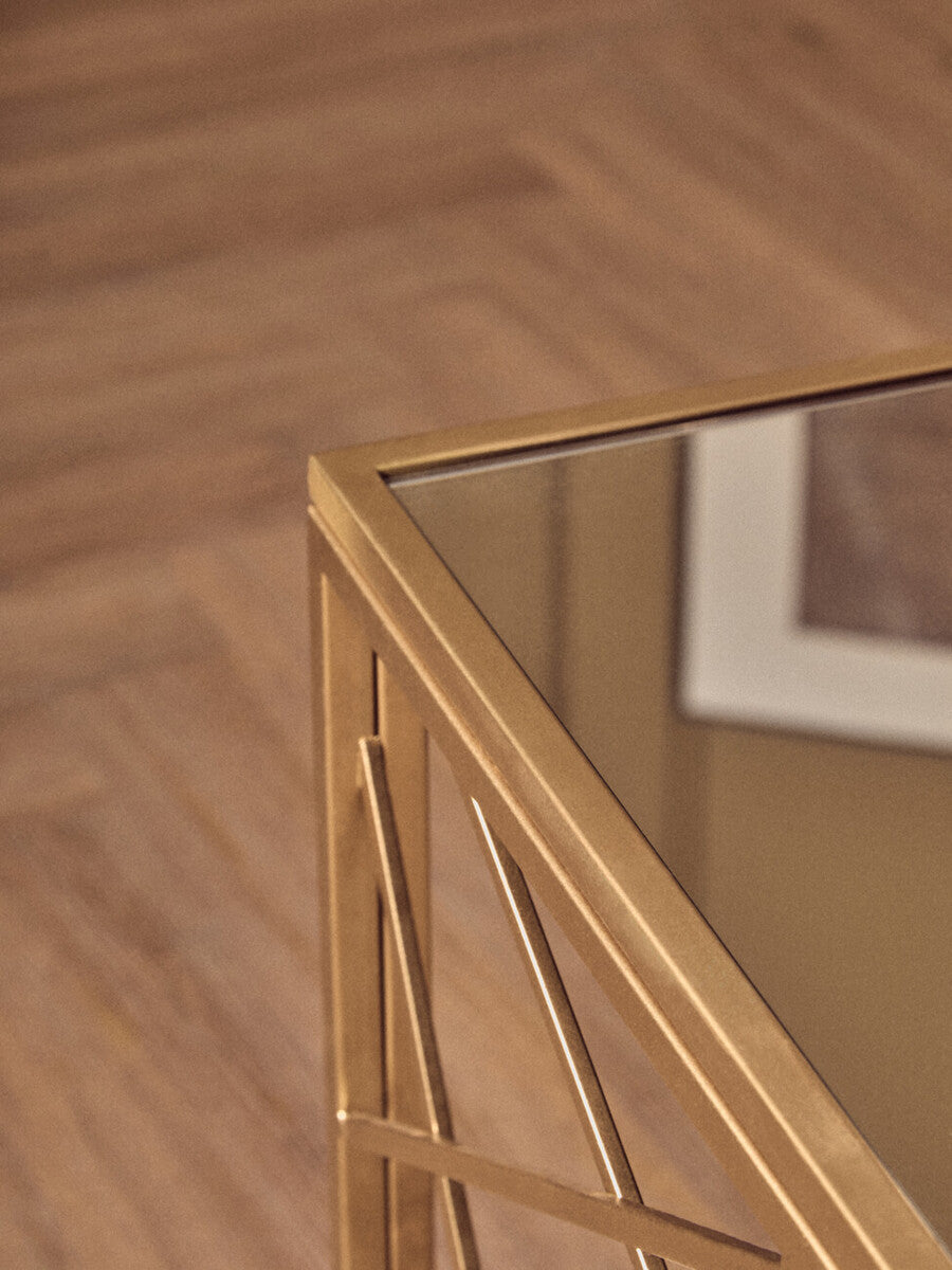 Orsina Farran Modern Gold Side Table with Mirrored Glass Top