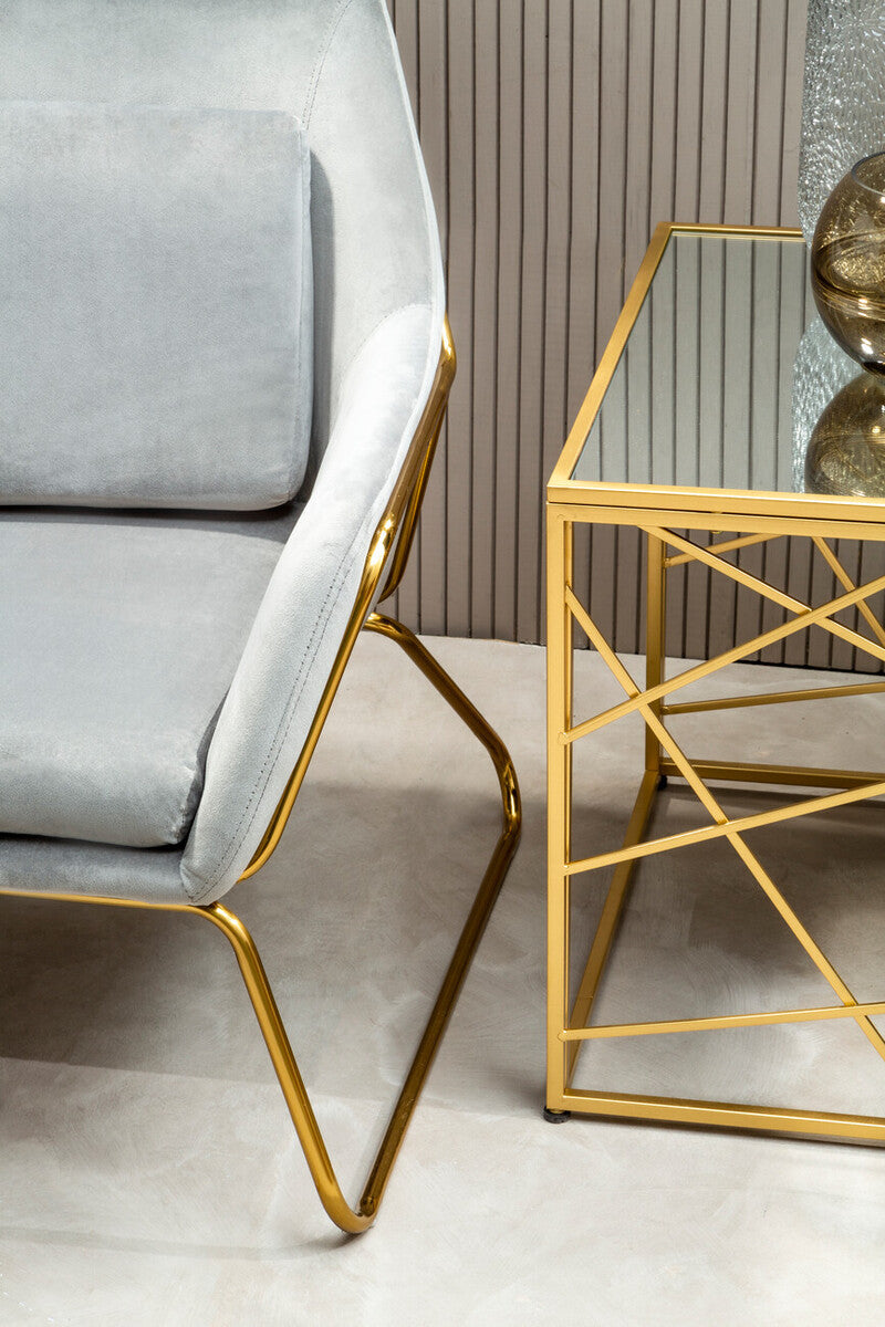 Orsina Farran Modern Gold Side Table with Mirrored Glass Top