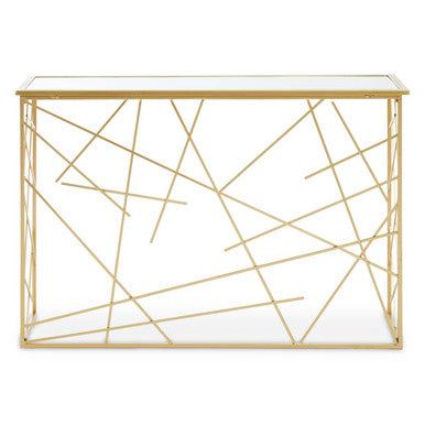 Orsina Farran Gold Console Table | Mirrored Glass Top Modern Entryway
