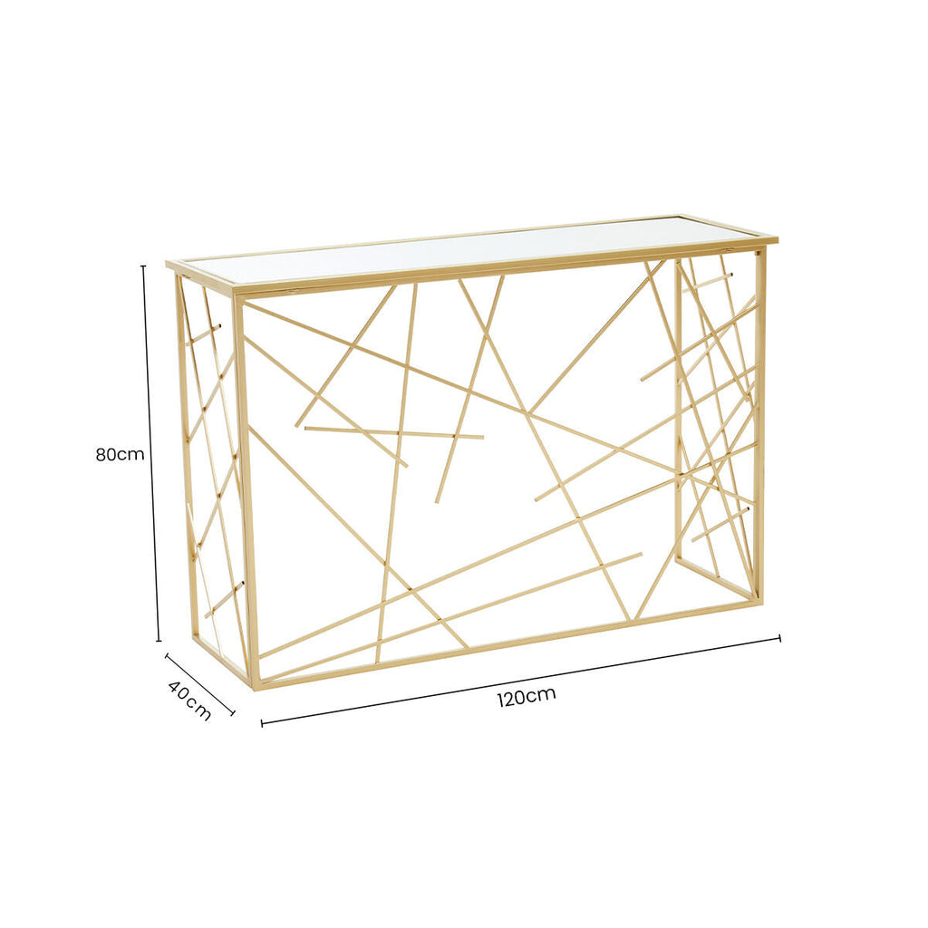 Orsina Farran Gold Console Table | Mirrored Glass Top Modern Entryway