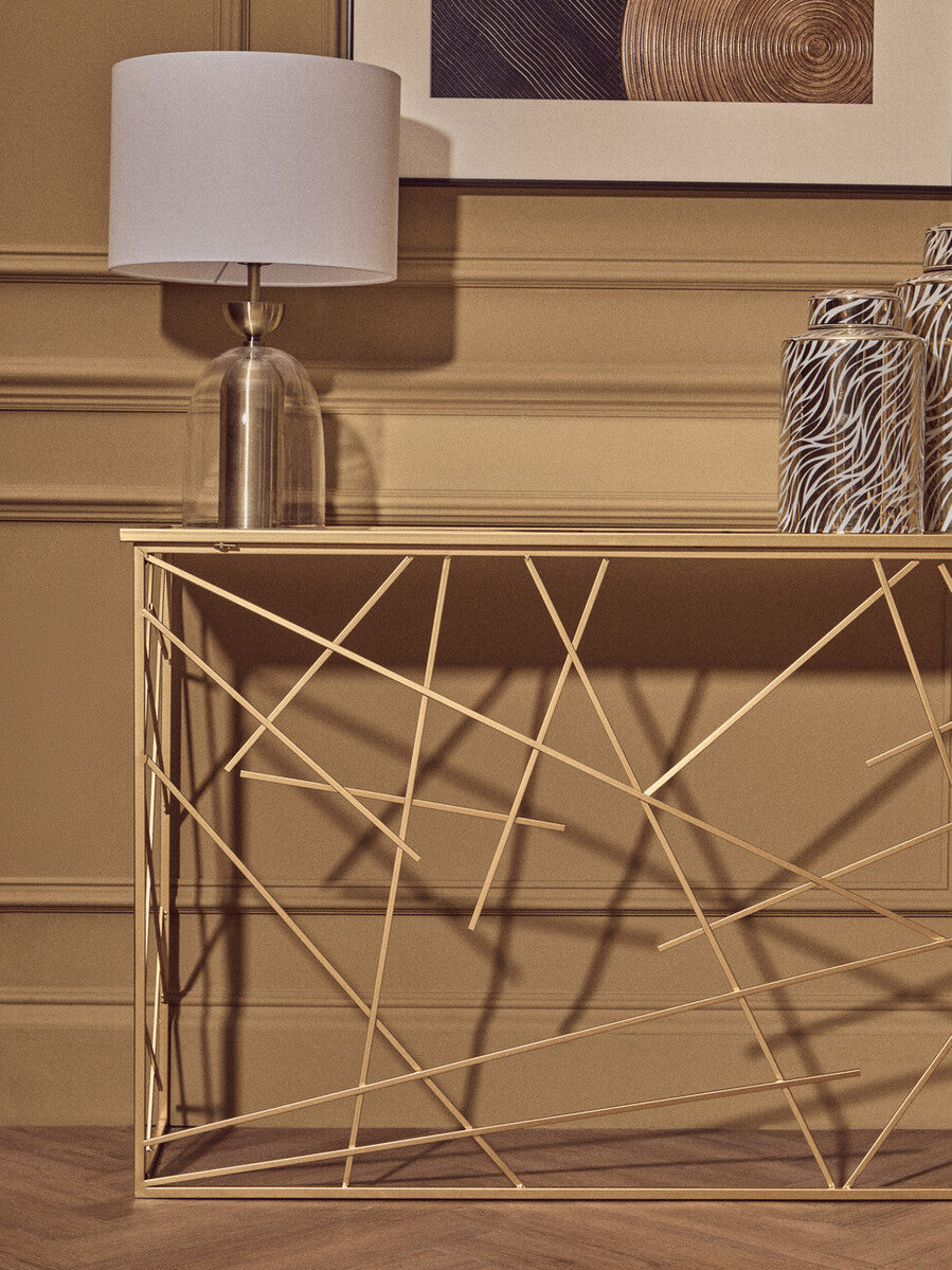 Orsina Farran Gold Console Table | Mirrored Glass Top Modern Entryway