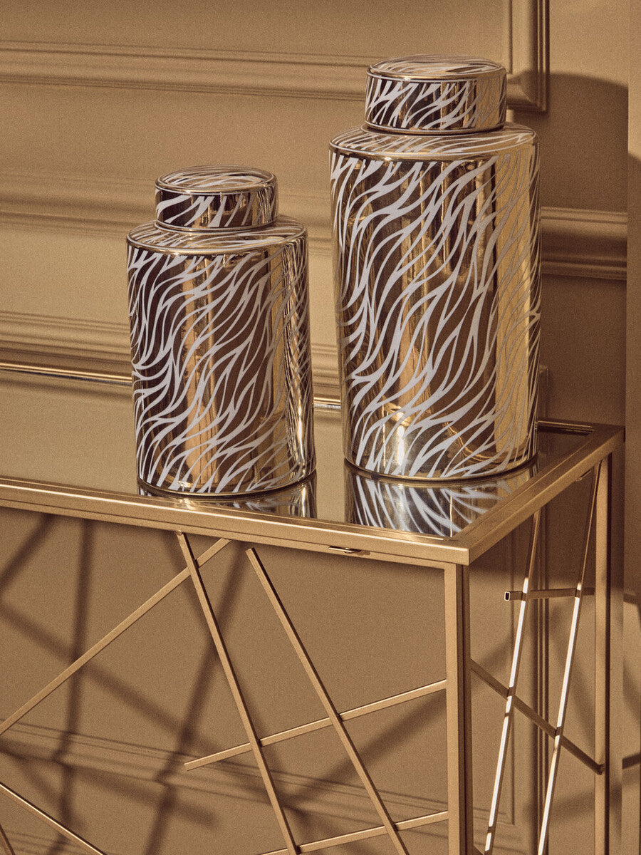 Orsina Farran Gold Console Table | Mirrored Glass Top Modern Entryway