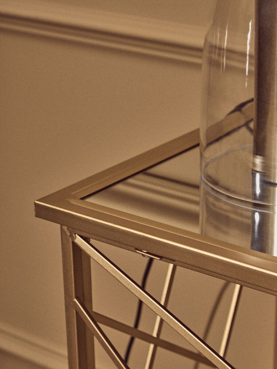 Orsina Farran Gold Console Table | Mirrored Glass Top Modern Entryway