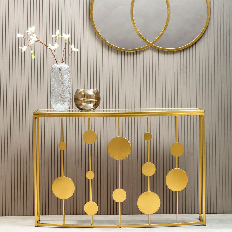 Orsina Farran Demilune Console Table – Champagne Gold Mirrored Top
