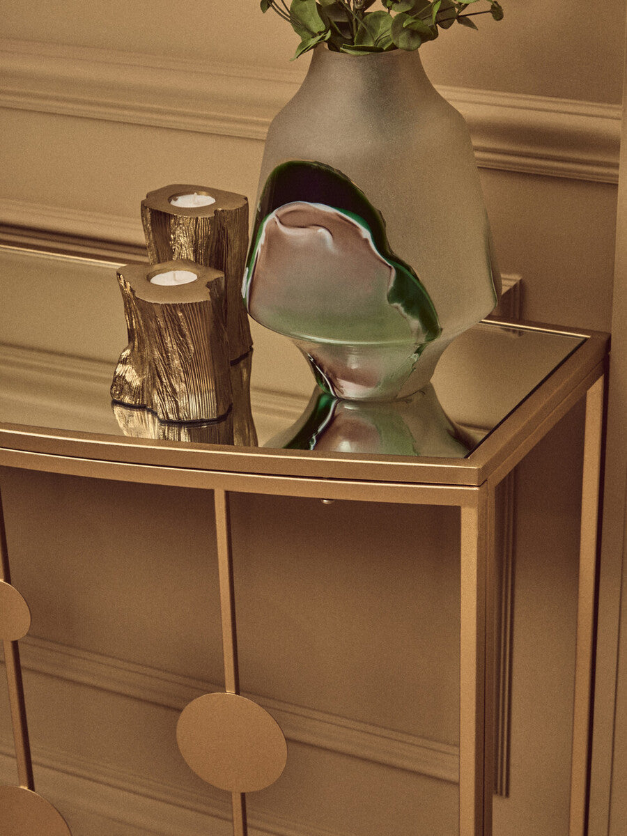 Orsina Farran Demilune Console Table – Champagne Gold Mirrored Top