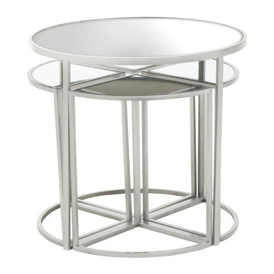 Orsina Nesting Tables – 5 Piece Silver Geometric Glass Top Set