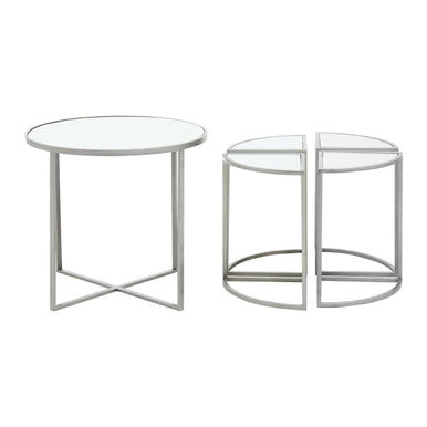 Orsina Nesting Tables – 5 Piece Silver Geometric Glass Top Set