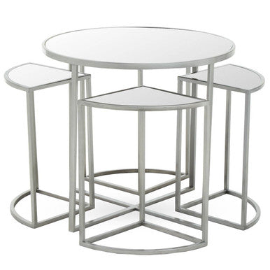 Orsina Nesting Tables – 5 Piece Silver Geometric Glass Top Set