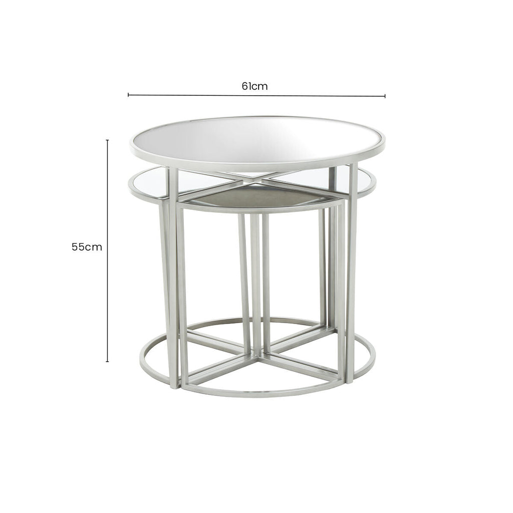 Orsina Nesting Tables – 5 Piece Silver Geometric Glass Top Set