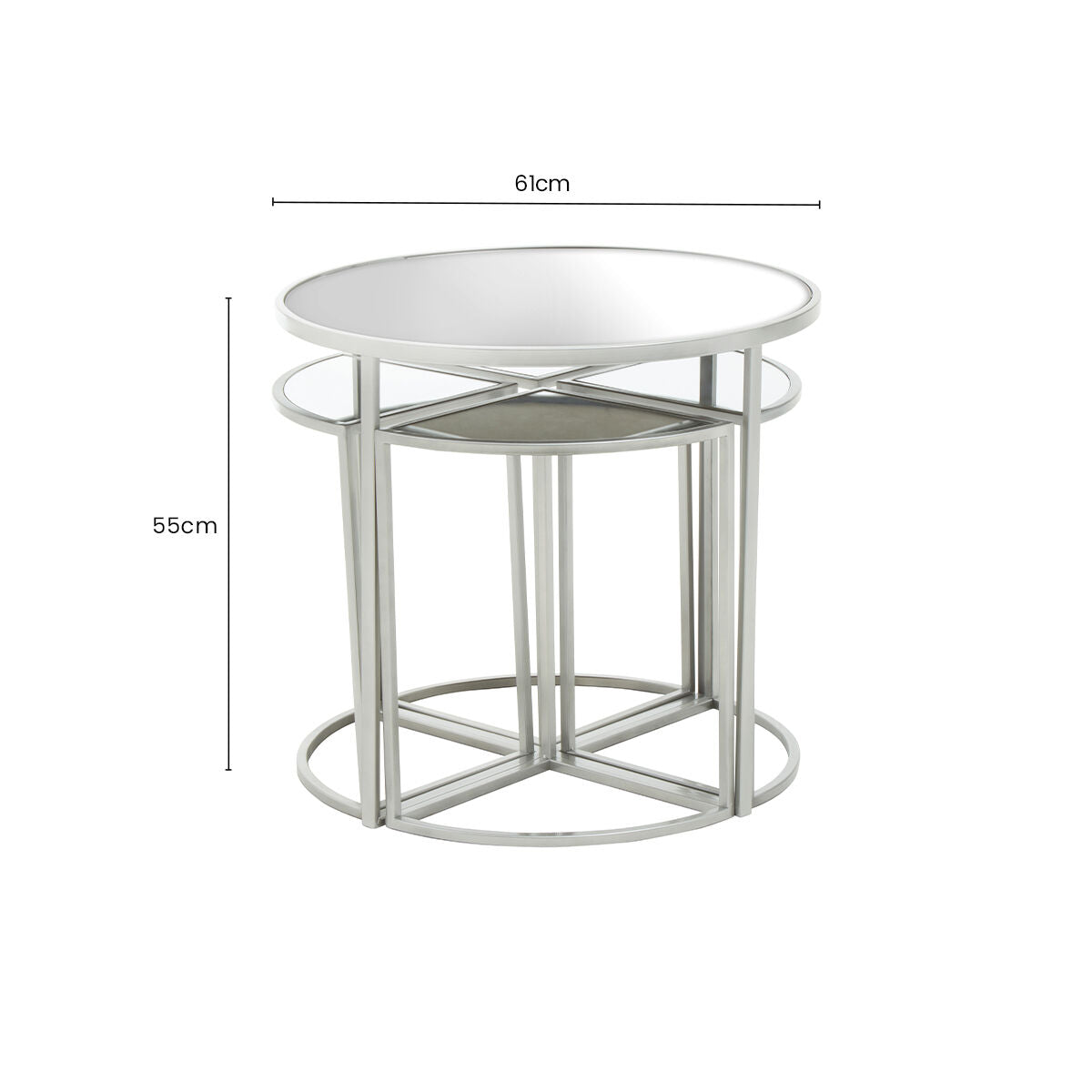 Orsina Nesting Tables – 5 Piece Silver Geometric Glass Top Set