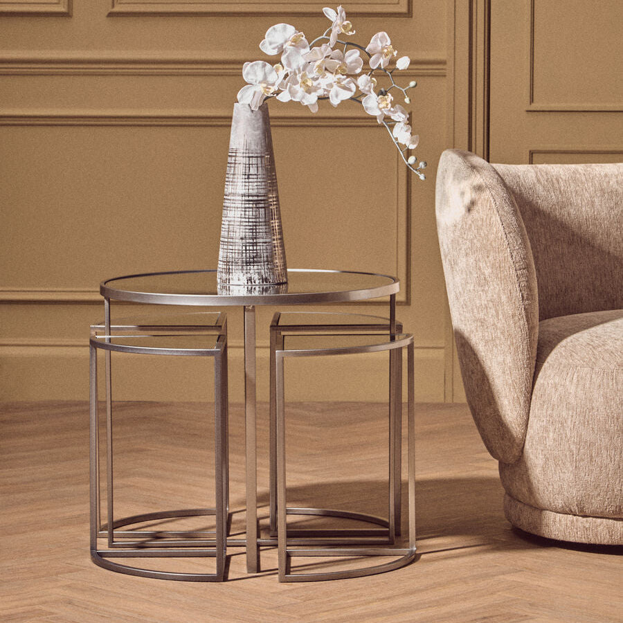Orsina Nesting Tables – 5 Piece Silver Geometric Glass Top Set