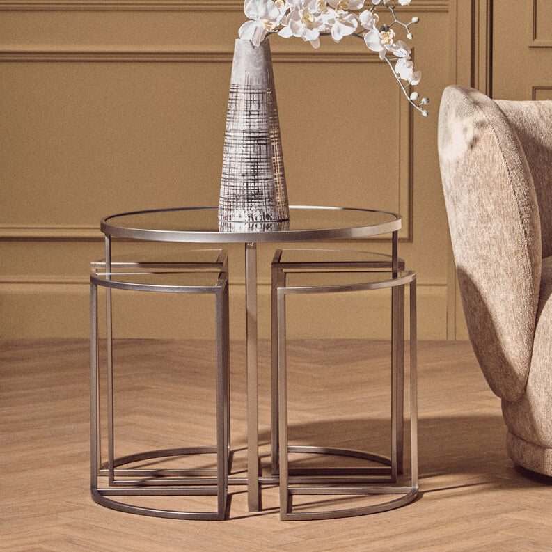 Orsina Nesting Tables – 5 Piece Silver Geometric Glass Top Set