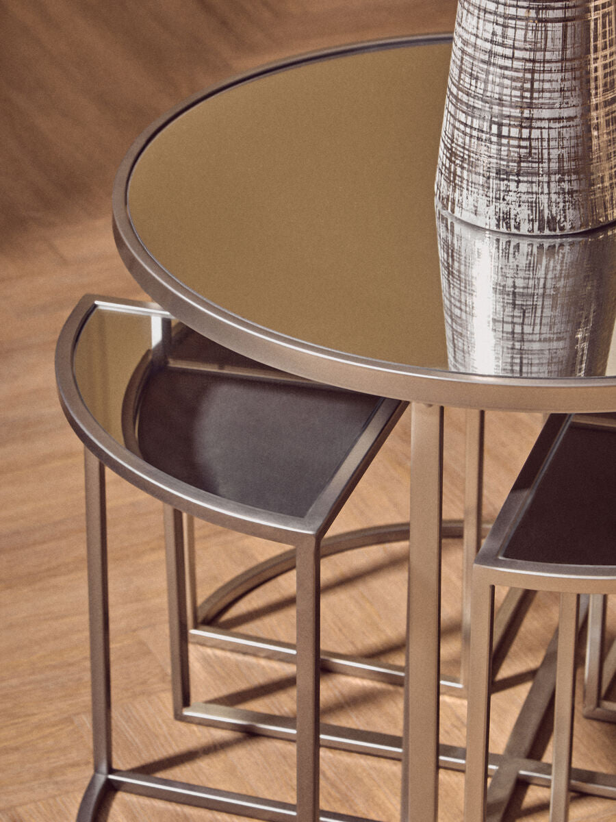 Orsina Nesting Tables – 5 Piece Silver Geometric Glass Top Set