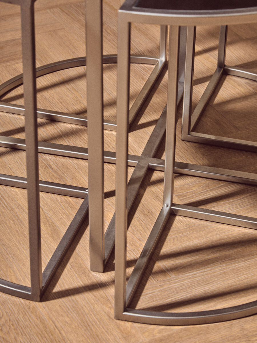 Orsina Nesting Tables – 5 Piece Silver Geometric Glass Top Set