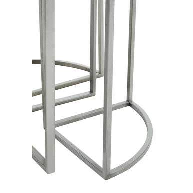 Orsina Nesting Tables – 5 Piece Silver Geometric Glass Top Set