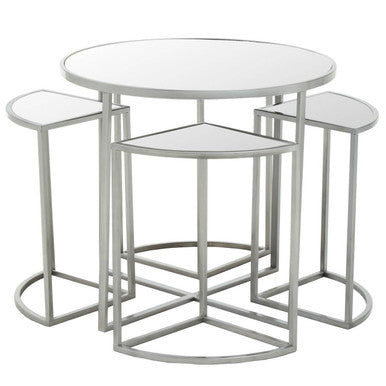 Orsina Nesting Tables – 5 Piece Silver Geometric Glass Top Set