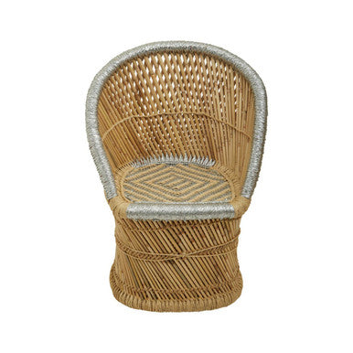 Orsina Rowan Bamboo Accent Chair and Stool Set – Natural and Grey