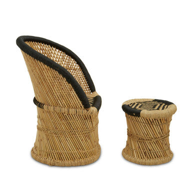 Orsina Rowan Woven Accent Chair and Stool Set – Natural and Black
