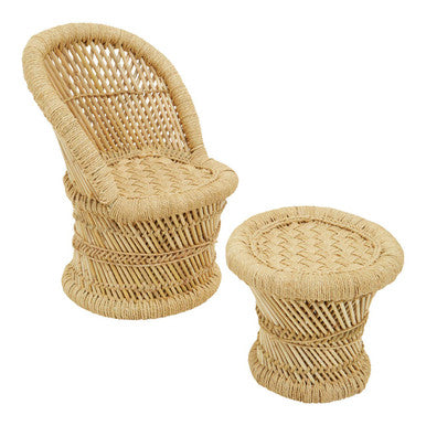 Orsina Rowan Children's Natural Rattan Chair and Stool Set