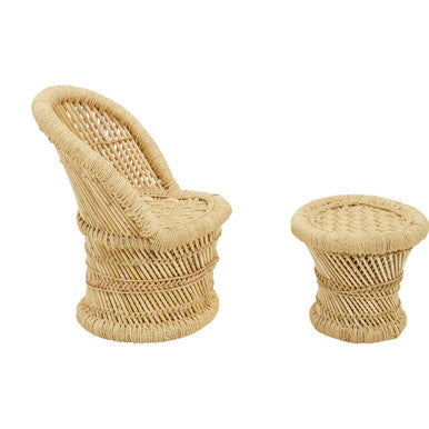 Orsina Rowan Children's Natural Rattan Chair and Stool Set
