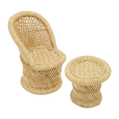 Orsina Rowan Children's Natural Rattan Chair and Stool Set